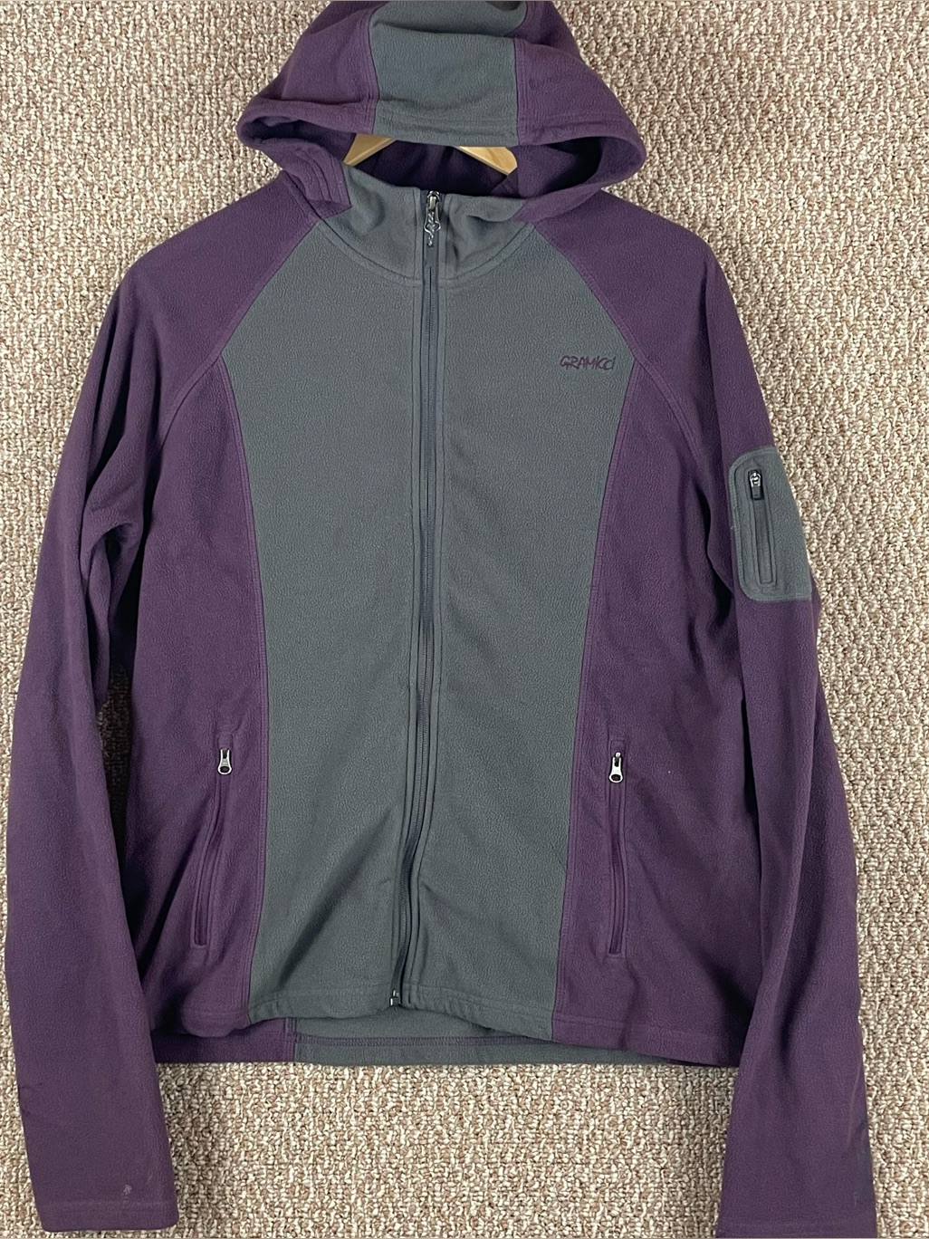 Gramicci Women Jacket Xl Gray Purple Fleece Gorpcore Full Zip Embroidered F52
